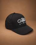 Black GOD F1RST quick-dry hat with white Trinity knot embroidery